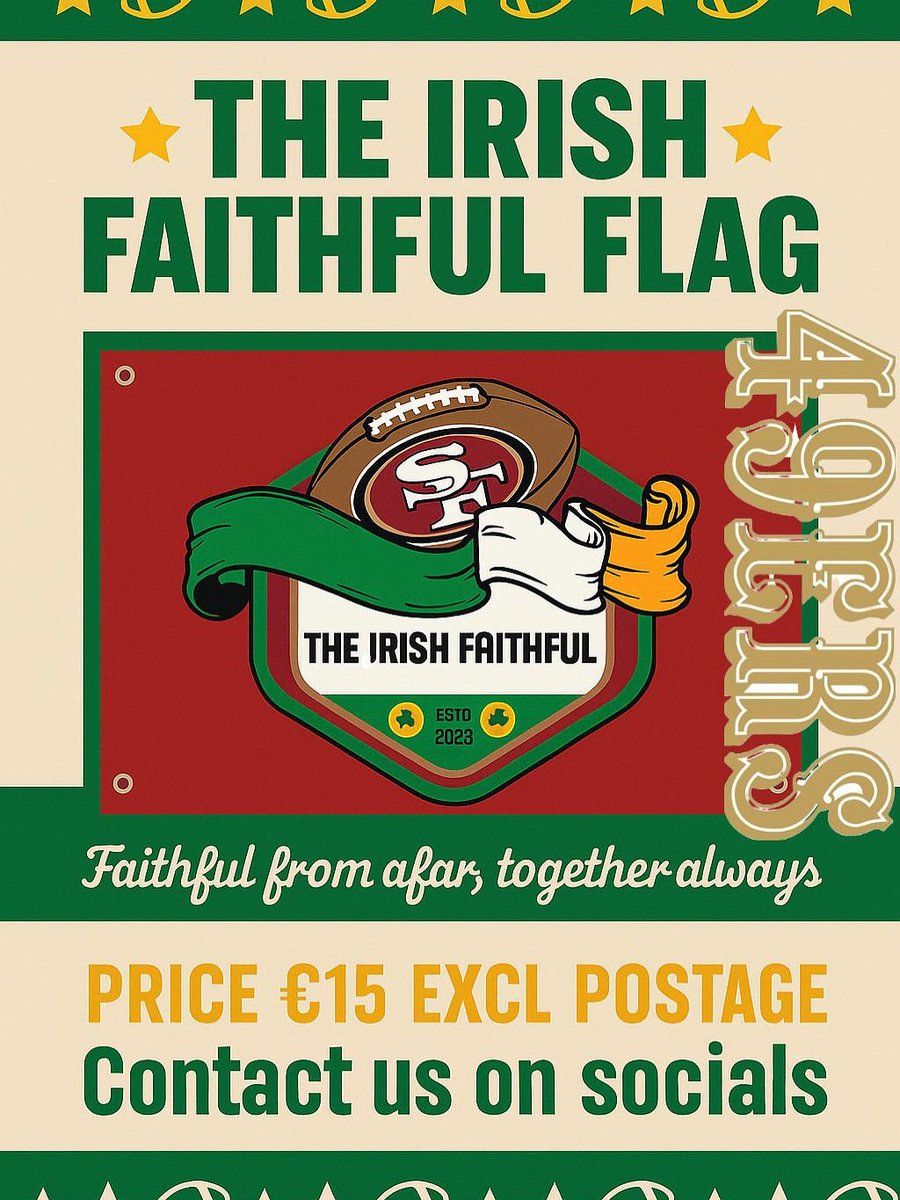 We are still inundated with requests to ship our chapter flags to every corner of the world where there is Irish 49ers fans. 

If you’re interested in this then please contact us by direct message here. 

<a href="/irenflshow/">The Irish NFL Show</a> <a href="/NFLIreland/">Pro Football Ireland</a> <a href="/talkinballsnfl/">The Talkin Balls NFL Show</a>  <a href="/gaelicgridiron/">Gaelic Gridiron</a> <a href="/49erFaithfulUK/">49erFaithfulUK</a>