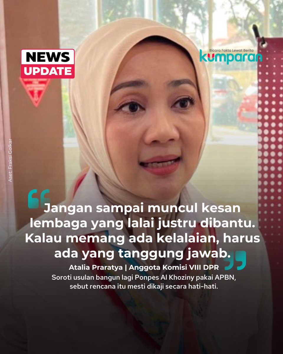 Gegara pernyataannya terkait musibah PonPes Al Khoziny, hari ini Massa aksi dari Forum Santri Nusantara Bandung Raya mendatangi rumah Atalia Praratya (Anggota DPR), dan menuntut ia dipecat.

Emang pernyataan beliau salahnya dimananya?