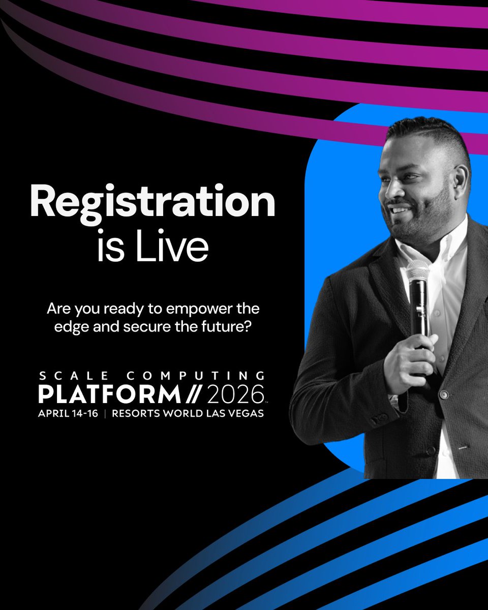 ScaleComputing's tweet image. Registration is now OPEN for #Platform2026, our flagship event for Innovative Leaders, Technology Partners, & Service Providers. Register for the April 14-16, 2026 event spotlighting edge computing, virtualization, AI, security & infrastructure innovation:
scalecomputing.com/press-releases…