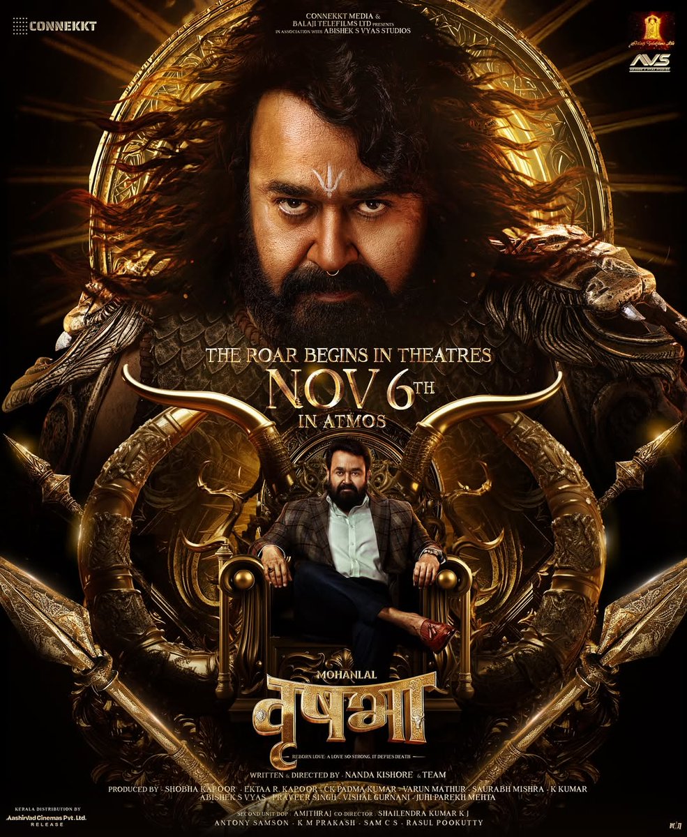 kumar_studios's tweet photo. "The roar 🦁 begins this November with Vrusshabha — a story of legacy, love, and
power 🔥
Proud moment for us as our production is part of this massive vision.❤️

Releasing Nationwide on November 6️⃣th 🎬 https://t.co/8AcTteVmNZ