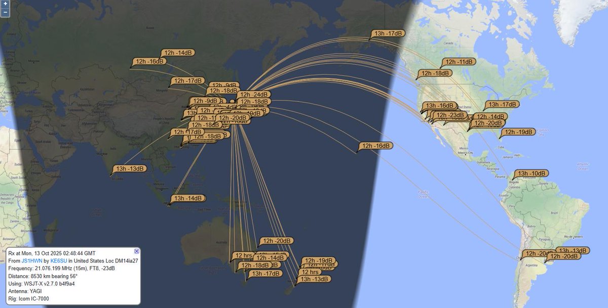 JS1HWN's tweet image. 昨日の雛岳でのFT8
電波伝搬の状況
やっぱり7Mhz元気
なかったんですね〜
21Mhzがかなり元気あったみたいで
PSK reporter見るのって
楽しいですね〜
😊