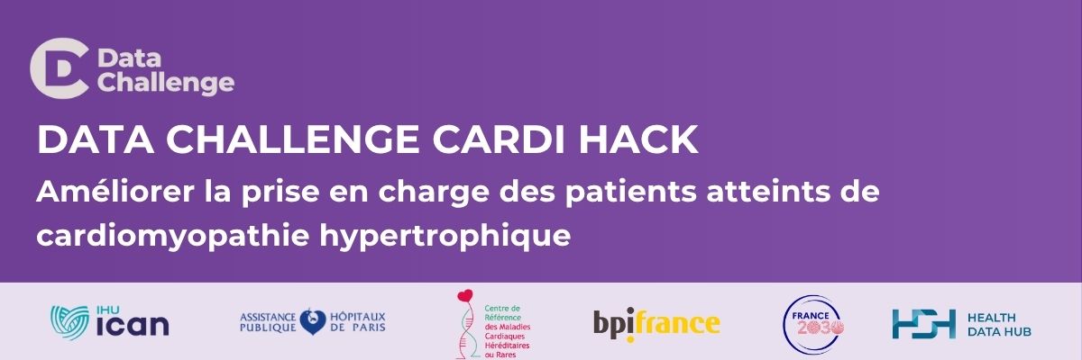 HealthDataHub's tweet image. 🚀 Lancement du #DataChallenge CardI-HACK par l’@ICAN_Institute !
Développez un modèle d’#IA pour prédire le pronostic et la sévérité de la cardiomyopathie hypertrophique, une maladie cardiaque rare. 🧬

Le challenge débutera le 4 novembre, pré-inscrivez-vous dès maintenant :…