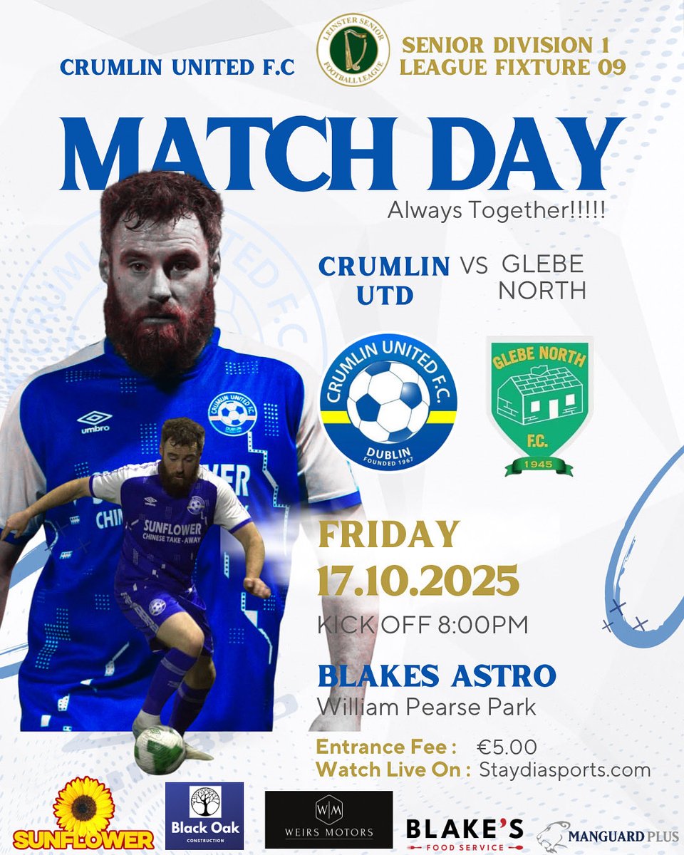 𝐍𝐞𝐱𝐭𝐆𝐚𝐦𝐞 | Glebe North (H) 🔵⚪️
 
Another big league fixture at Pearse Park Friday, get out and support the lads ⚽️🤝🏻

Also Live on <a href="/StaydiaSports/">Staydia Sports</a> 📺

<a href="/AlQuinn2015/">LSL Live Update’s</a> <a href="/LSLLeague/">Leinster Senior League</a>