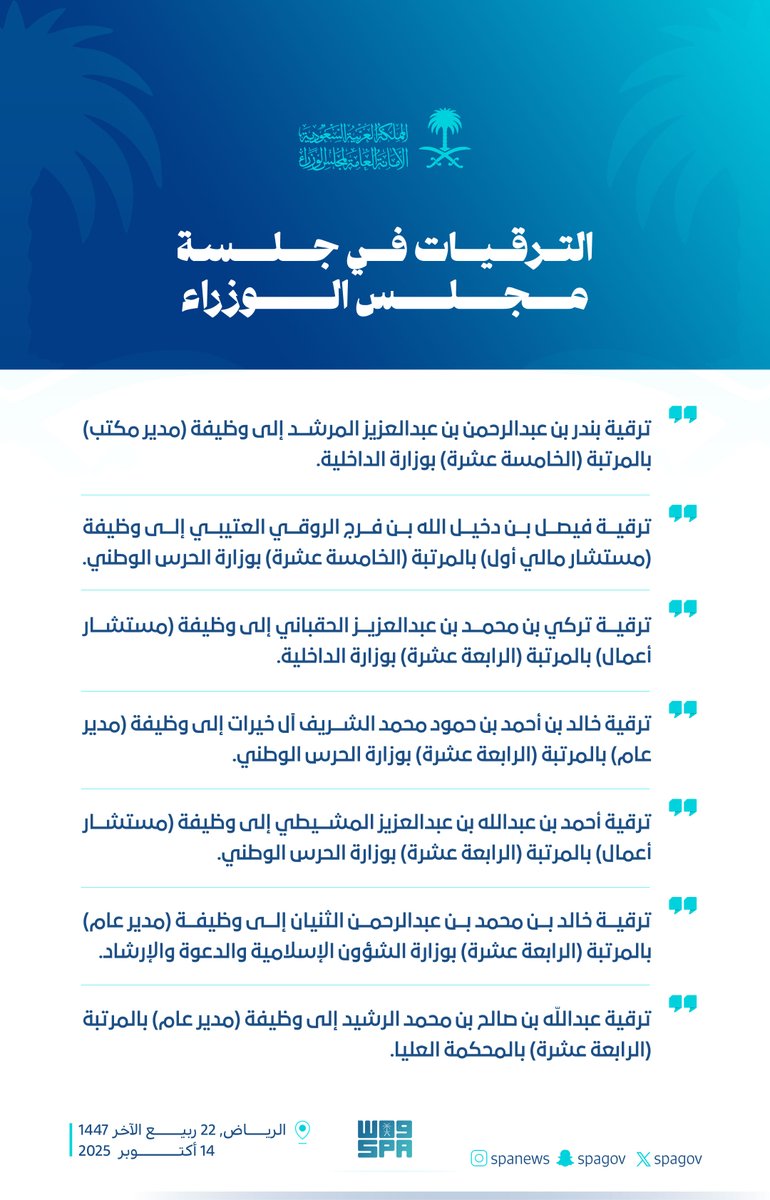 الترقيات في جلسة #مجلس_الوزراء.
#واس