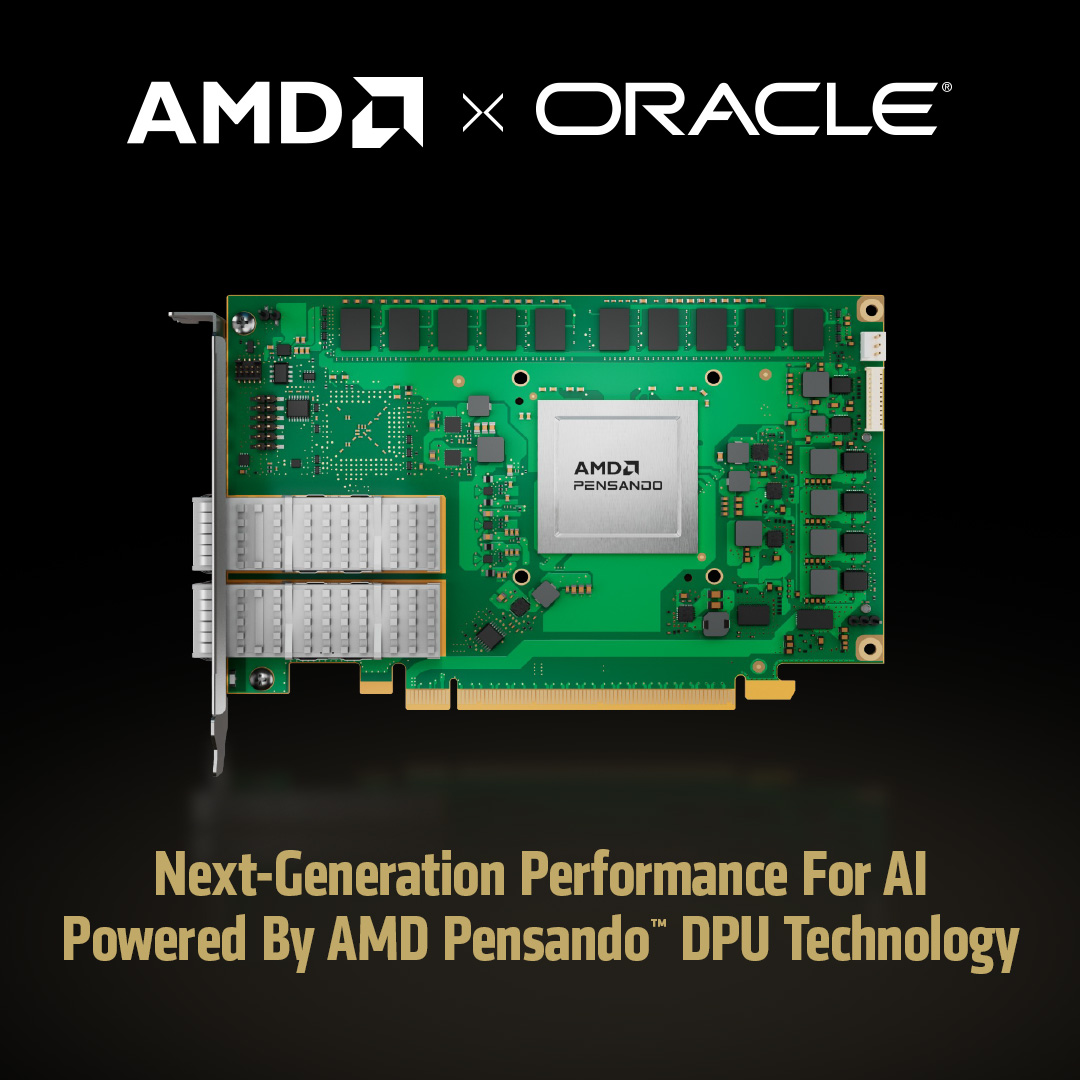 AMD's tweet image. .@Oracle Acceleron, powered by AMD Pensando DPUs, brings breakthrough performance and security to all workloads.
🔗 Get the details: oracle.com/news/announcem…