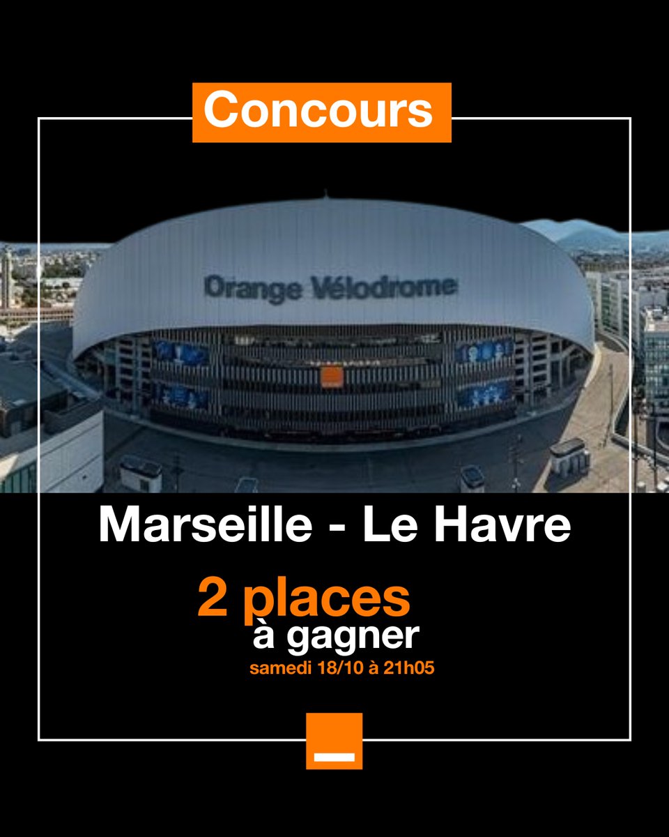 🎁Tentez de gagner 2 places à <a href="/orangevelodrome/">Orange Vélodrome 🏡</a> pour Marseille - Le Havre 🏟️ 

🗓️18/10 | 21h05
📍<a href="/orangevelodrome/">Orange Vélodrome 🏡</a> 

✅RT &amp; Follow <a href="/OrangePACA/">Orange PACA</a>
✅Quel est le classement de Marseille actuellement ? 
⠀
🏆TAS : 17/10