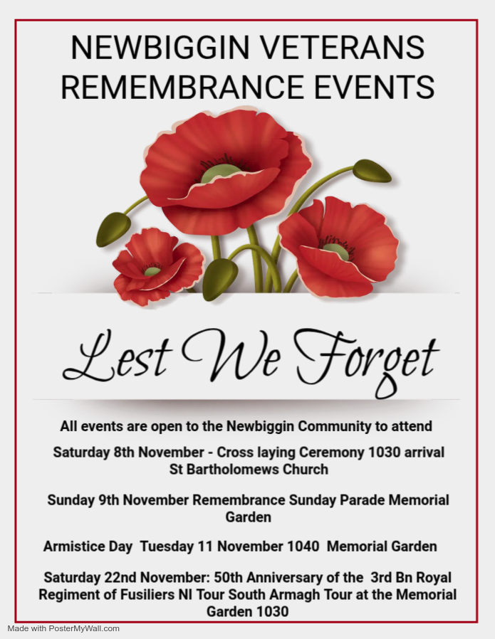 𝗣𝗼𝗽𝗽𝘆 𝗪𝗿𝗲𝗮𝘁𝗵 𝗖𝗼𝗹𝗹𝗲𝗰𝘁𝗶𝗼𝗻 𝟮𝟬𝟮𝟱
For all those who have ordered wreaths from the Veterans, please note collection is 𝟭𝟴𝘁𝗵/𝟭𝟵𝘁𝗵 𝗢𝗰𝘁𝗼𝗯𝗲𝗿 𝟮𝟬𝟮𝟱, please see details on poster of where to collect.

More info: newbiggintowncouncil.gov.uk/news

#newbiggin