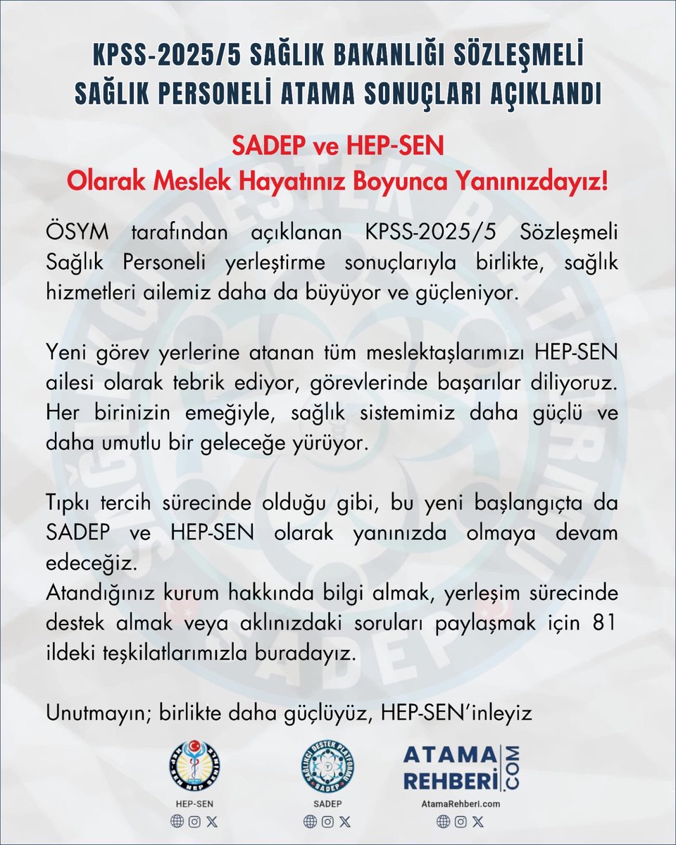 KPSS-2025/5 SAĞLIK BAKANLIĞININ SÖZLEŞMELİ  SAĞLIK PERSONELİ POZISYONLARINA YERLEŞTİRME SONUÇLARI AÇIKLANDI! 

⤵️⤵️
sonuc.osym.gov.tr/Sorgu.aspx?Son…

#SonuçlarıAçıklaÖsym #SonuçlarAçıklansın