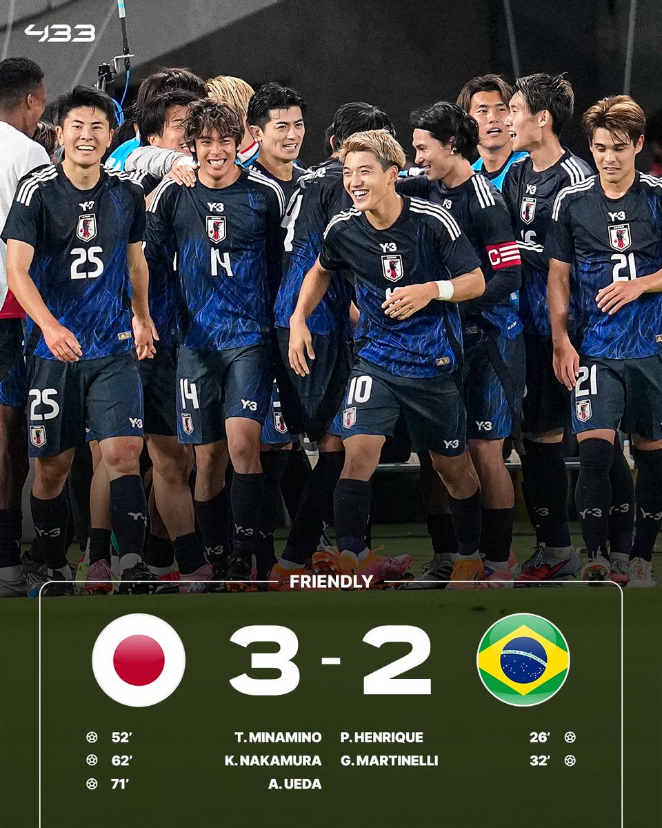 FominhasdaBola's tweet image. BALDE DE AGUA FRIA 💦🤦🏻‍♂️

O Brasil sofre virada da seleção japonesa e encerra a data FIFA com derrota.

A equipe de Carlo Ancelotti foi completamente dominante no primeiro tempo, e dominada no segundo. 

Festa dos anfitriões , que fizeram uma partida GIGANTE e intensa.

📸 I 433