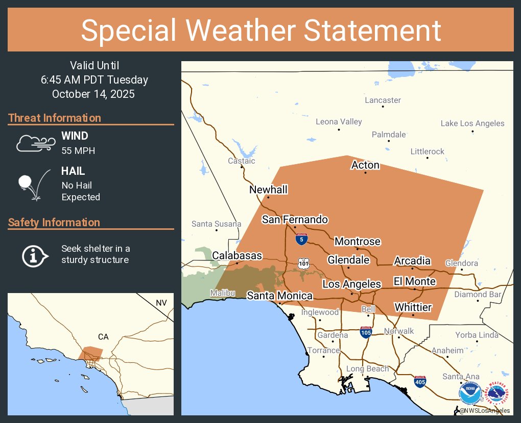 A special weather statement has been issued for Los Angeles CA, Glendale CA and  Pasadena CA until 6:45 AM PDT