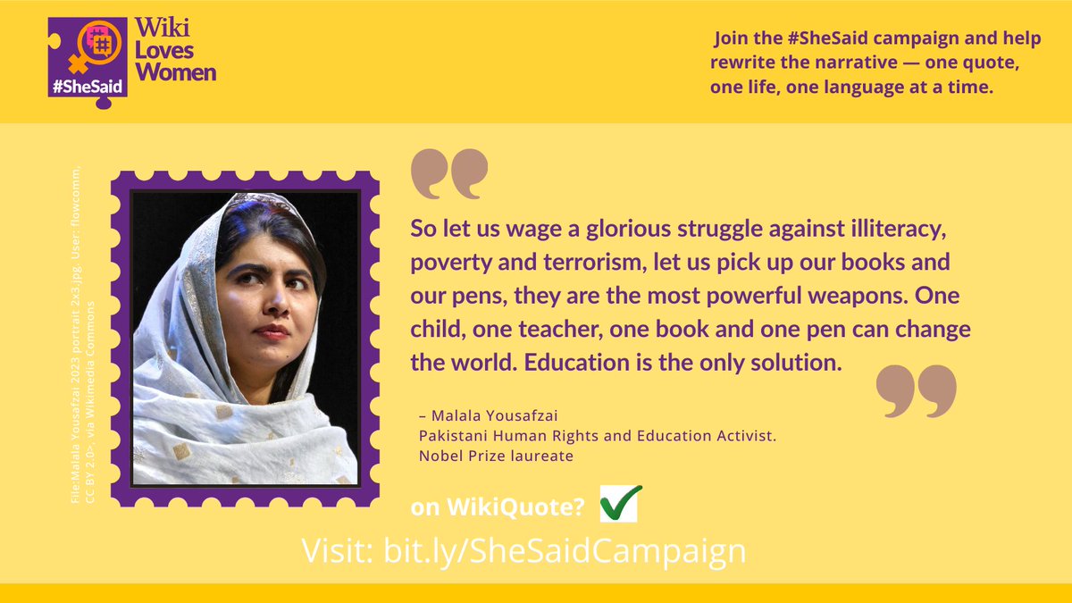 🌍 Female activists are shaping the world!

💬 The #SheSaid campaign 2025 is amplifying these voices on Wikiquote with your help.

Record and celebrate the words of female activists in your community👉bit.ly/SheSaid25

#SheSaid2025 #WikiLovesWomen #Activism