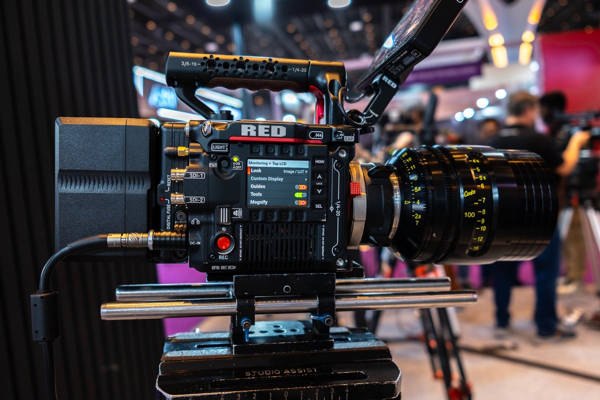 gogiinc's tweet photo. At Broadcast India Show 2025, a landmark moment  Nikon x RED Digital Cinema collaboration on display!
Spotted this absolute RED beauty stealing the spotlight.

Looks like the RED Digital Cinema V-RAPTOR 8K VV 

and the bike..

#BroadcastIndia2025 #NikonIndia #REDDigitalCinema #Cinematography #Filmmaking #CameraGear #TechShow #NikonXR3D