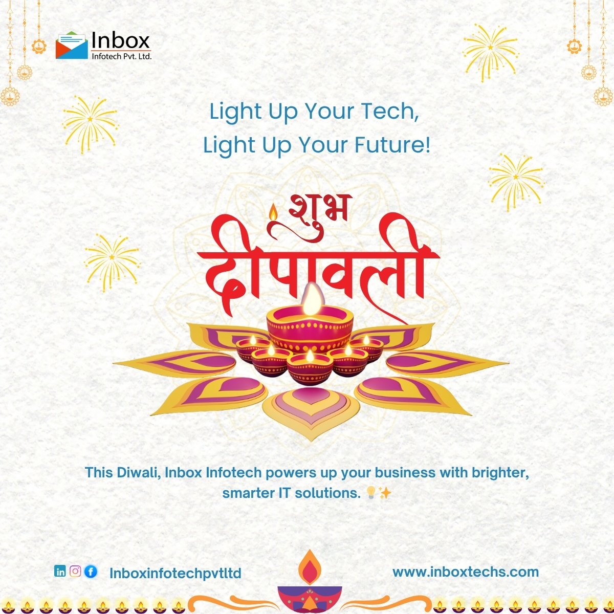 InboxPvtLtd's tweet image. 𝙇𝙚𝙩 𝙩𝙝𝙚 𝙡𝙞𝙜𝙝𝙩 𝙤𝙛 𝙞𝙣𝙣𝙤𝙫𝙖𝙩𝙞𝙤𝙣 𝙜𝙪𝙞𝙙𝙚 𝙮𝙤𝙪𝙧 𝙗𝙪𝙨𝙞𝙣𝙚𝙨𝙨 𝙩𝙝𝙞𝙨 𝘿𝙞𝙬𝙖𝙡𝙞. 🌠

As diyas light up homes, let Inbox Infotech light up your digital world with brighter, smarter IT infrastructure and cybersecurity. 💻✨

#InboxInfotech #Diwali2025