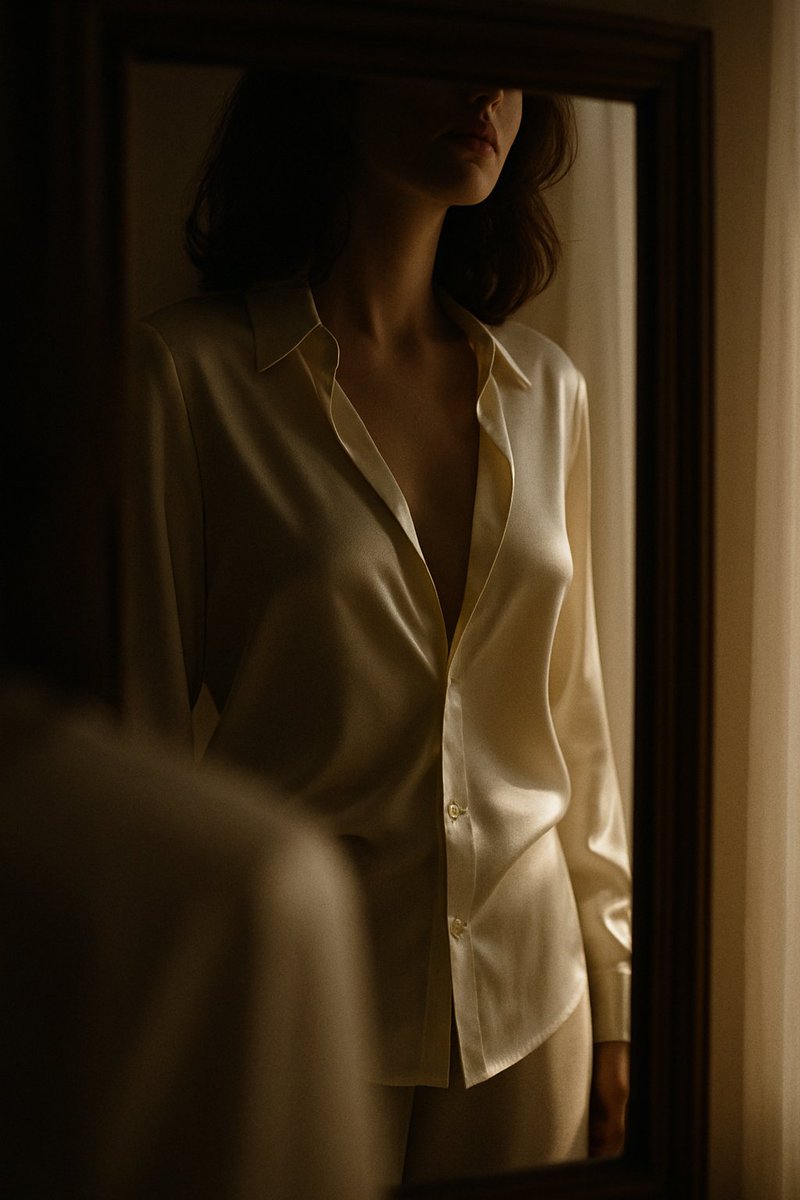 De knoopjes open, het licht zacht — satijn vertelt meer dan woorden ooit kunnen.

#SatinSunday