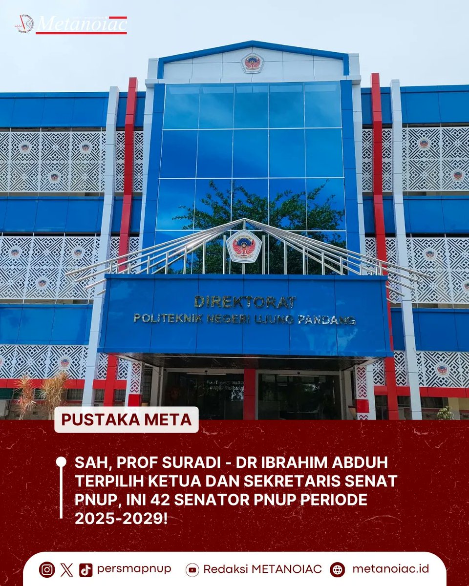 Akhirnya Politeknik Negeri Ujung Pandang (PNUP) berhasil melaksanakan pemilihan ketua dan sekretaris senat Periode 2025-2029.

Baca dengan klik tautan di bio kami!

Salam PERSMA!
Salam Perubahan!

instagram: <a href="/persmapnup/">METANOIAC</a>

#TorehanTintaPergerakan