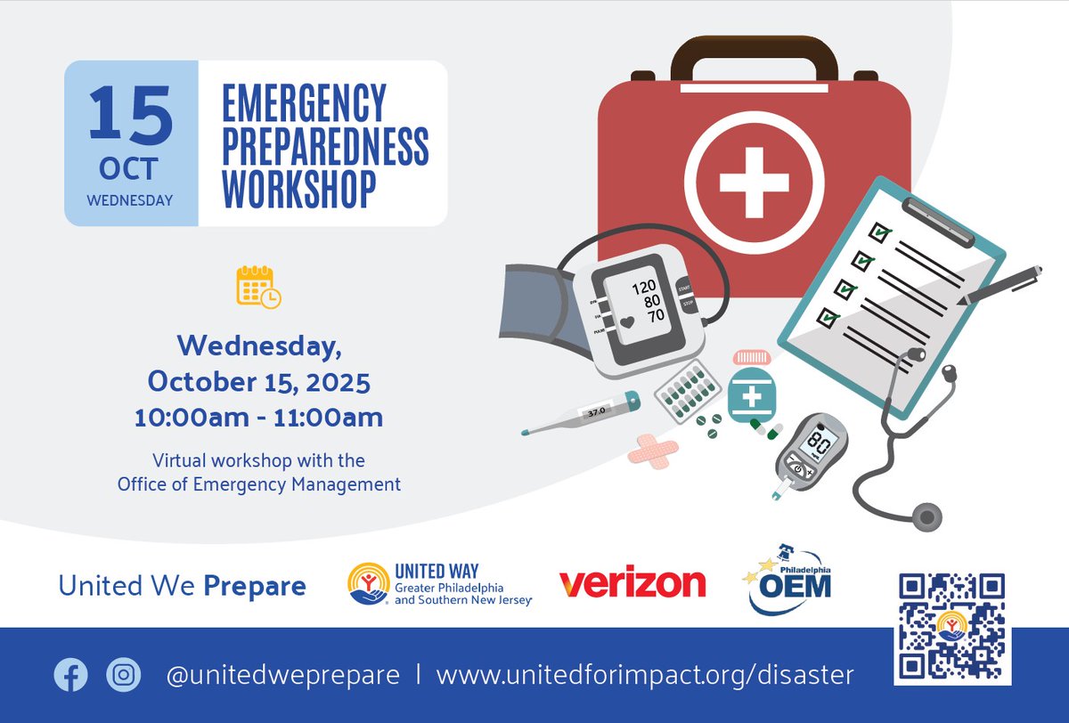 📢Tomorrow! Join us, <a href="/PhillySJUnited/">United Way (UWGPSNJ)</a>, and <a href="/Verizon/">Verizon</a>  for a free interactive workshop on how to prepare yourself and your loved ones for emergencies. Don’t miss this chance to strengthen your readiness and protect what matters most. Sign Up: bit.ly/48jyrvu