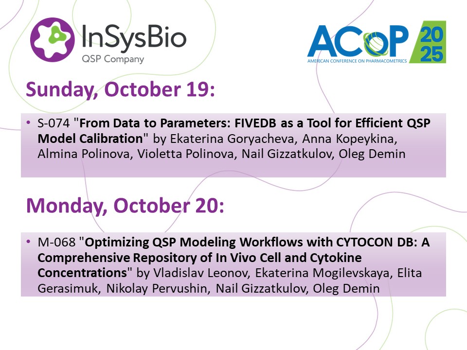 insysbio's tweet image. Check out our posters and Booth #11 at #ACoP2025!
Learn more: insysbio.com/news-and-event…
#qsp #modelingandsimulation #biotech #biotechnology #ACoP #ACoP25 #biopharma #biopharmaceuticals #drugdevelopment
