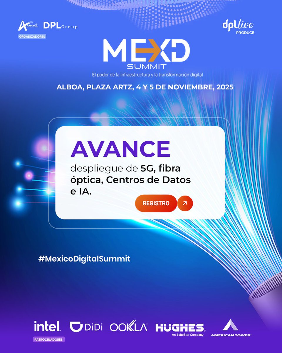 El futuro digital se construye con estos 4 cimientos. 🧱

Conecta con expertos y visionarios en #MexicoDigitalSummit 2025. El foro te dará la perspectiva estratégica que necesitas sobre la implementación de 5G, Fibra Óptica, Centros de Datos y la integración de la Inteligencia