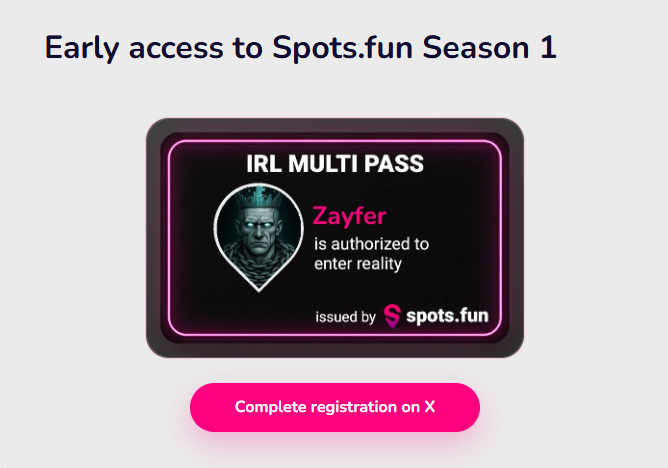 Just created my early access ID for <a href="/spotsdotfun/">spots.fun</a> Season 1 👀💎 link.spots.fun/citizen/131960…