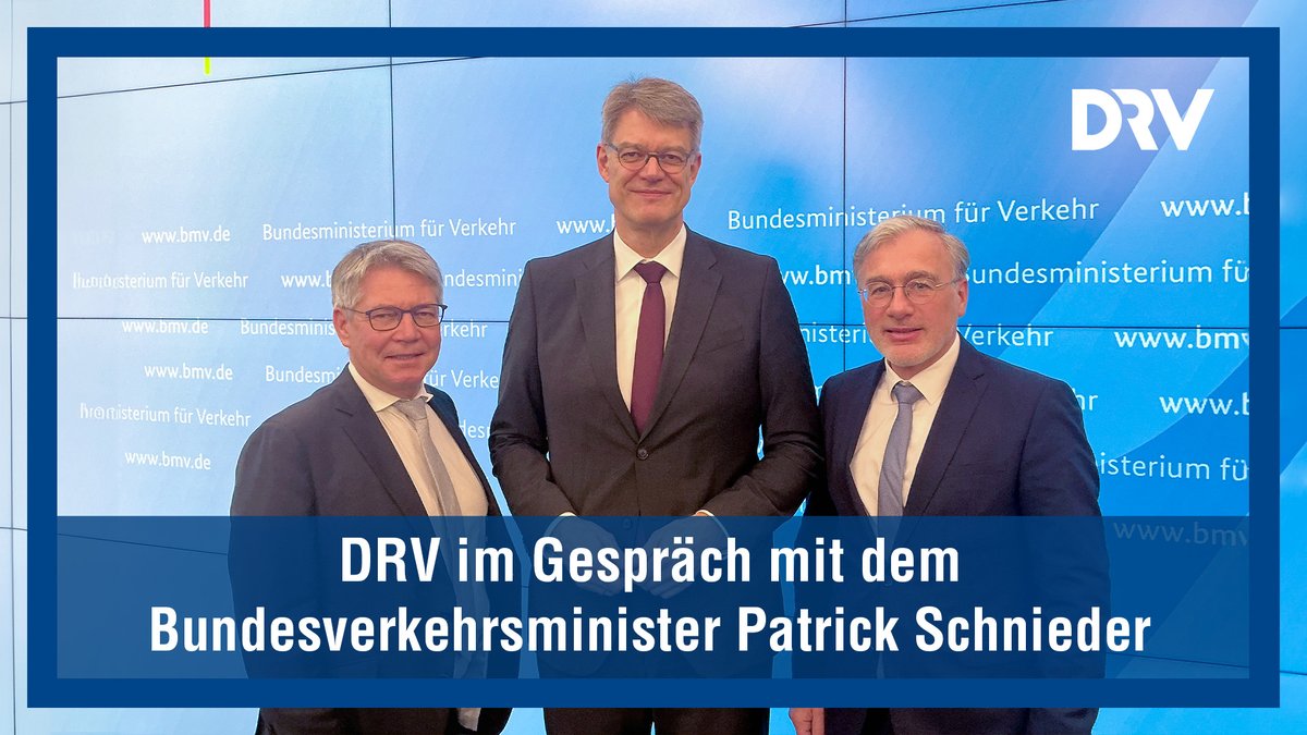 DRV (@drvde) on Twitter photo #DRV fordert bessere #Rahmenbedingungen für die #Mobilität, #Wettbewerbsfähigkeit und #Nachhaltigkeit.
Im Austausch mit #Bundesverkehrsminister <a href="/PSchnieder/">Patrick Schnieder</a> ging es um zentrale Weichenstellungen für den Mobilitäts- und Reisestandort #Deutschland.
drv.de/anzeigen/txnew… #DRV fordert bessere #Rahmenbedingungen für die #Mobilität, #Wettbewerbsfähigkeit und #Nachhaltigkeit.
Im Austausch mit #Bundesverkehrsminister <a href="/PSchnieder/">Patrick Schnieder</a> ging es um zentrale Weichenstellungen für den Mobilitäts- und Reisestandort #Deutschland.
drv.de/anzeigen/txnew…