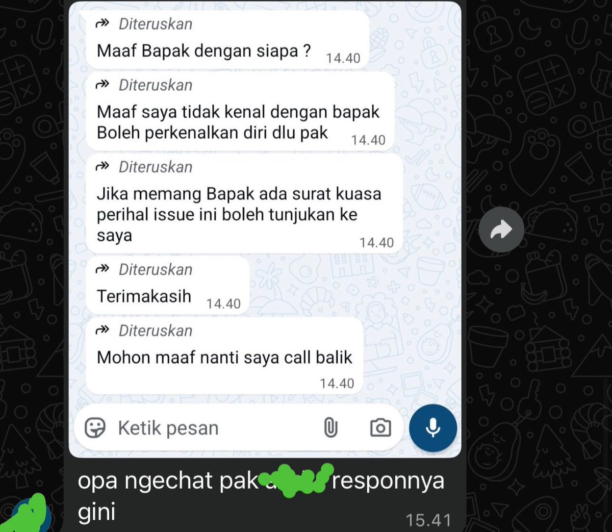 theRoastingable's tweet photo. tadi ada salah satu keluarga dari crew yang coba hubungin direktur MSA tapi responnya kayak gini. ini bisa dibilang dia udah bersiap ke ranah hukum kahh?? https://t.co/l4dZ18B91U