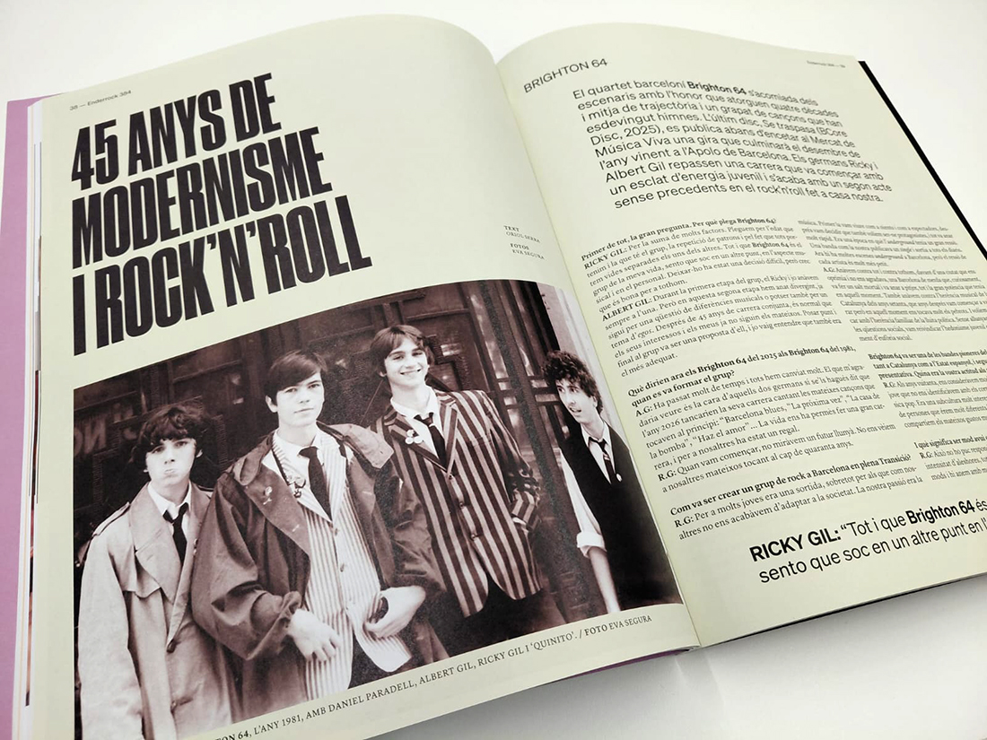 45 anys de modernisme i rock'n'roll. Els que <a href="/Brighton64bcn/">Brighton 64</a> són a punt de tancar amb un últim àlbum, "Se Traspasa" (<a href="/bcoredisc/">BCore Disc</a>), i una gira de comiat que s'allargarà fins a finals de l'any vinent. Aquest mes d'octubre tenim el gust de parlar amb ells a les pàgines d'<a href="/enderrock/">Enderrock</a>