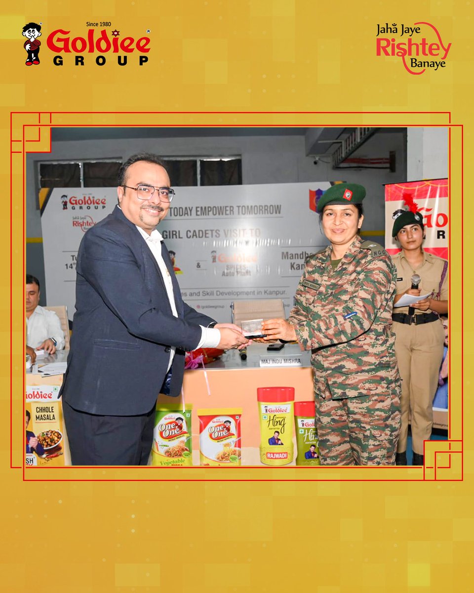 GoldieeGroup's tweet photo. A proud moment as NCC Girl Cadets visited the Goldiee Spices Auto Plant & Goldiee One One Instant Noodles Unit in Kanpur — gaining hands-on insights into growth, skill development, and empowerment. 🌟
#NccGirls #GoldieeGroup #GoldieeSpices #JahaJayeRishteyBanaye #HarGharGoldiee https://t.co/rVXU0P3ucG