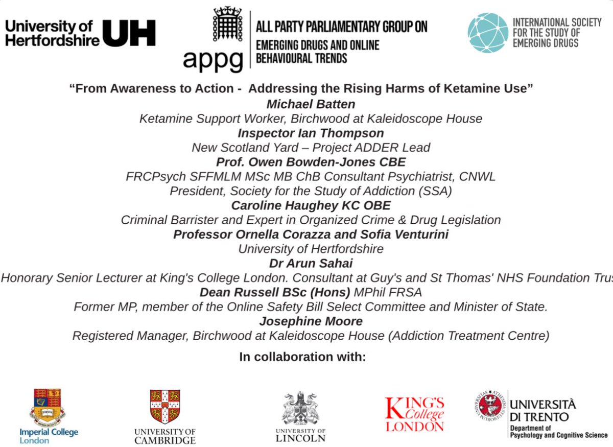 Tonight at the House of Commons:
"From Awareness to Action – Addressing the Rising Harms of Ketamine Use"
170 guests. 12 expert speakers. 1 urgent conversation.
Let’s move from awareness to action. 💬
#KetamineAwareness #HouseOfCommons #APPGEvent  #EmergingDrugs <a href="/UniofHerts/">University of Hertfordshire</a>