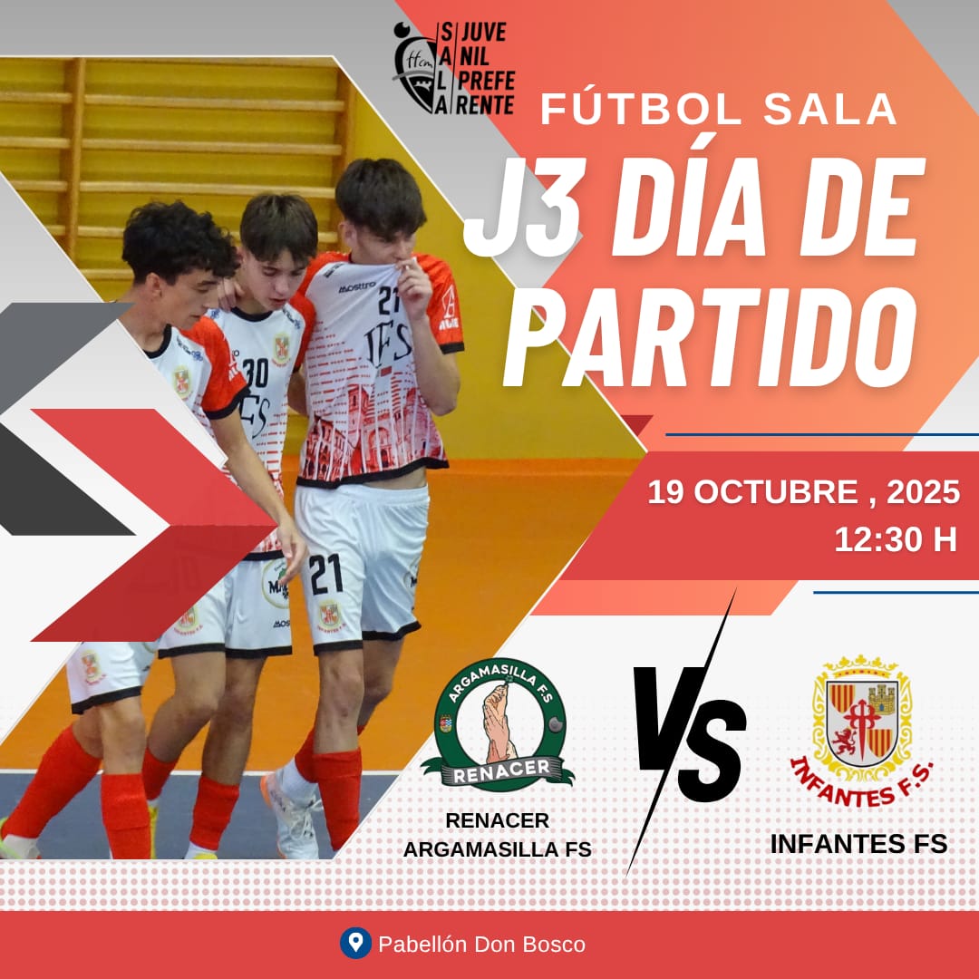 JUVENIL PREFERENTE TEMP. 25-26  (J3)
📅 Domingo 19 octubre
🕒 12,30  horas
🆚   <a href="/fsrenacer/">Renacer Argamasilla</a>
🏟️ Pabellón Argamasilla de Alba

Comienza la liga.