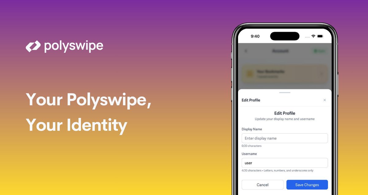 Users can now edit their display name and username directly in-app — giving you more control over your Polyswipe identity.

A small update with a big impact on personalization.
Because prediction markets should feel as unique as the people using them.