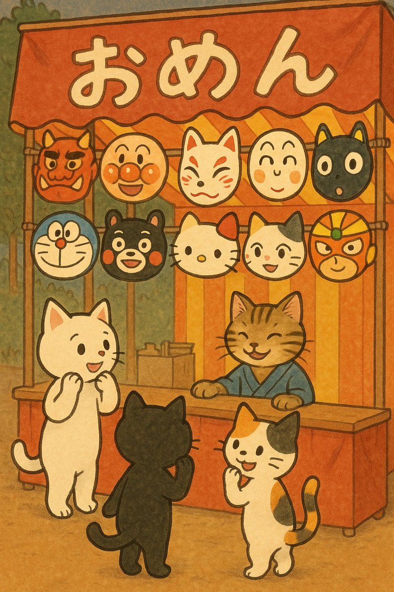 AIピクターズ今日のお題「祭りのお面」
どれにしようかにゃー
#Aipictors #AIイラスト︎ #AIart #ねこ #猫