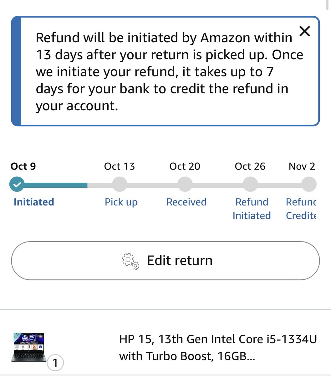 1_st_Cypher's tweet image. visibility):

@amazonIN return process = delay after delay. Pickup for my defective laptop was scheduled on Oct 12, 13 &amp;amp; 14 — all cancelled without reason. Still no refund no pickup.

@AmazonHelp this is beyond frustrating. #Amazon #ConsumerRights #amazonfail