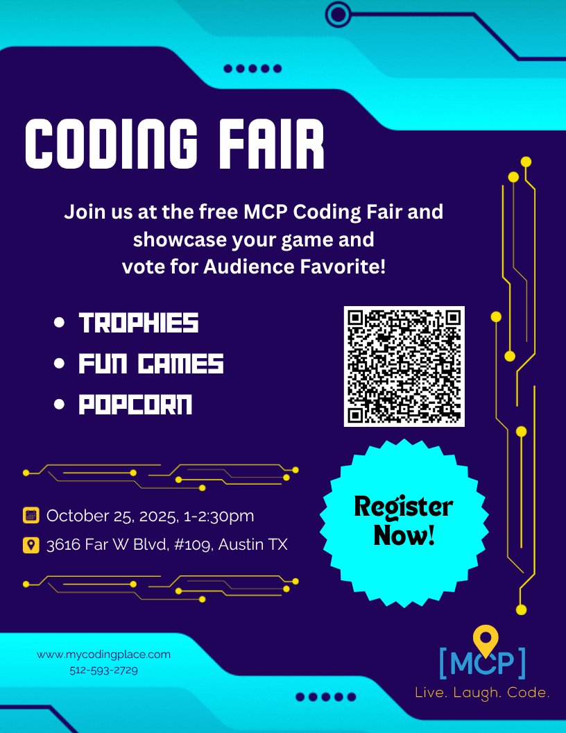 mycodingplace's tweet image. Ready, Set, Code!✨
Join us for our Intro to Scratch Camp on October 20th, 9AM–3PM! Let’s turn imagination into creation and no experience needed!🎉 - mailchi.mp/01ad6f0aaa7b/i…