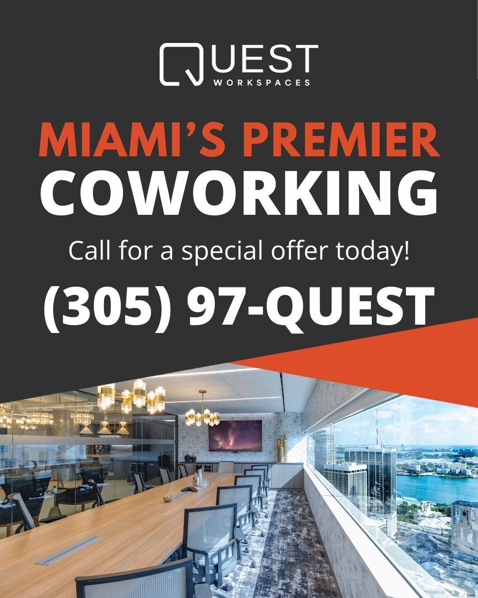 Questworkspaces's tweet image. “Miami’s Premier Coworking” - because even your spreadsheets deserve a view.
hubs.li/Q03Mhbsp0
#WorkWhereMiamiWorks #QuestWorkspaces #Miami