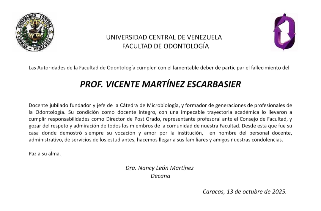 Lamentamos informar el fallecimiento del profesor Vicente Martínez Escarbasier. Paz a su alma.