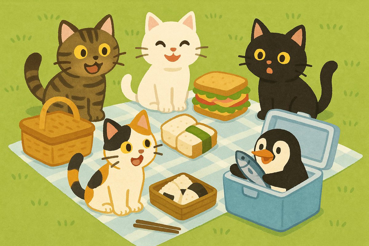 AIピクターズ今日のお題「ペンギン」
ペンギンさんとピクニック
#Aipictors #AIイラスト︎ #AIart #ねこ #猫