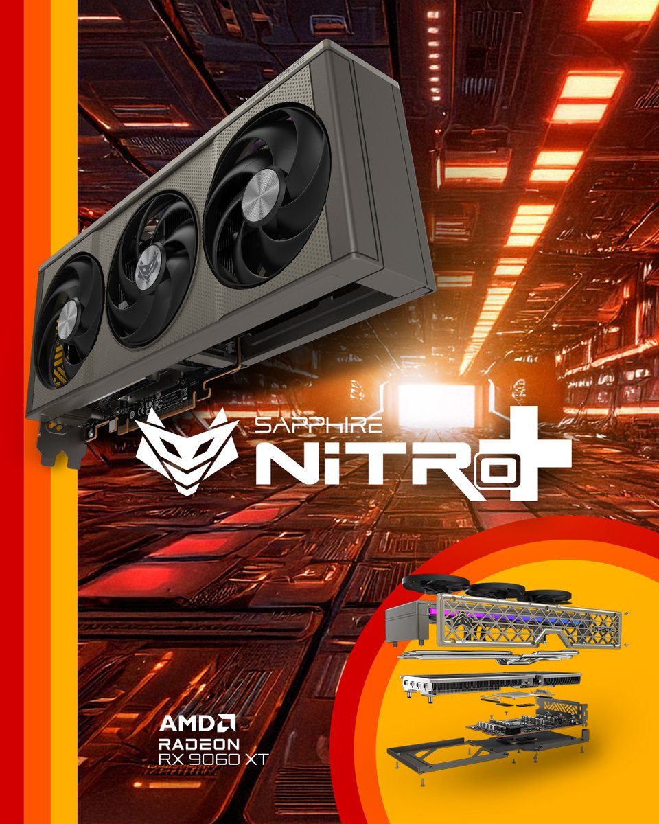 SapphireTech's tweet image. Cool, quiet, and powerful. The SAPPHIRE NITRO+ AMD Radeon RX 9060 XT features our flagship Tri-X cooling system and customizable ARGB lighting to rule any battle.
.
.
#GPU #graphicscard #AMD #Radeon #gaming #hardware