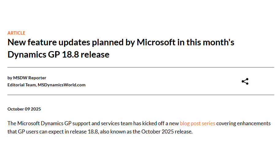 msdynamicsworld's tweet image. New feature updates planned by #Microsoft in this month&apos;s #DynamicsGP 18.8 release. msdynamicsworld.com/story/new-feat…