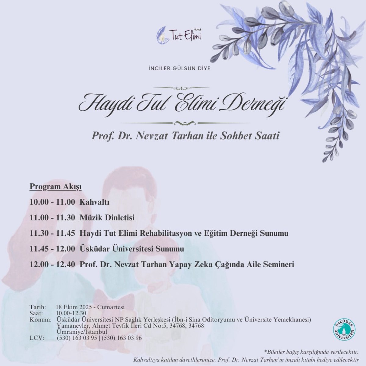 "İnciler Gülsün Diye" Haydi Tut Elimi Derneği ve gönül verenleriyle Cumartesi günü güzel bir programda bir araya geliyoruz. Program kapsamında “Yapay Zeka Çağında Aile” konusunu da söyleşeceğiz. Sizlerin de katılım ve desteklerinizi beklerim. <a href="/Haydi_Tut_Elimi/">Haydi Tut Elimi Der.</a>