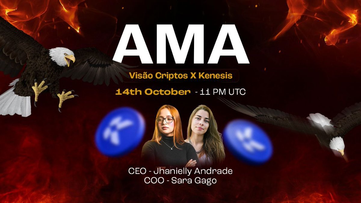 🎙️AMA Alert: Visão Criptos X Kenesis

🗓 Date: 14th October
⏰ Time: 11 PM UTC

with CEO Jhanielly Andrade &amp; COO Sara Gago

→ Talking about $KEN utility, vision &amp; decentralization.
Join the movement 

🔗t.me/Zodiacs_tokenss
🔗t.me/CANAL_VISAO_CR…

#Kenesis #AMA #Web3