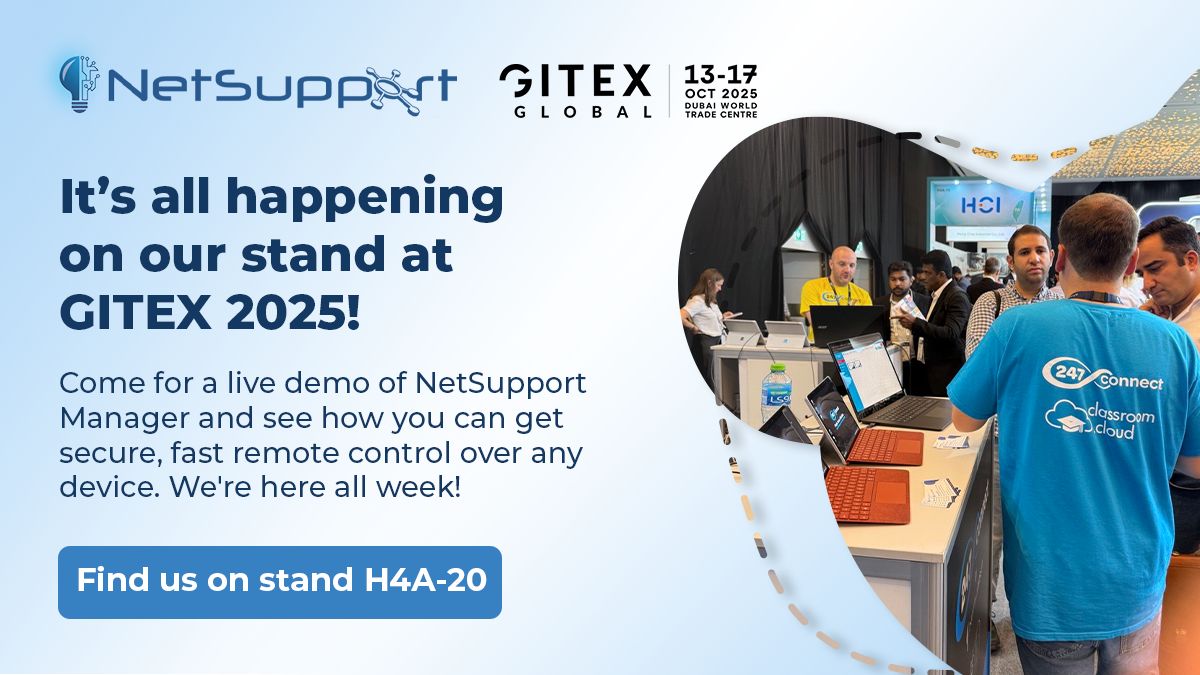 NetSupportNSM's tweet image. We're live at GITEX GLOBAL 2025 and ready to show you the power of secure remote control. 🚀
Stop by our stand for a live demo of NetSupport Manager and see how you can get fast, secure remote control over any device.
📍 Find the team at Stand H4A-20.
#NetSupport #GITEXGLOBAL