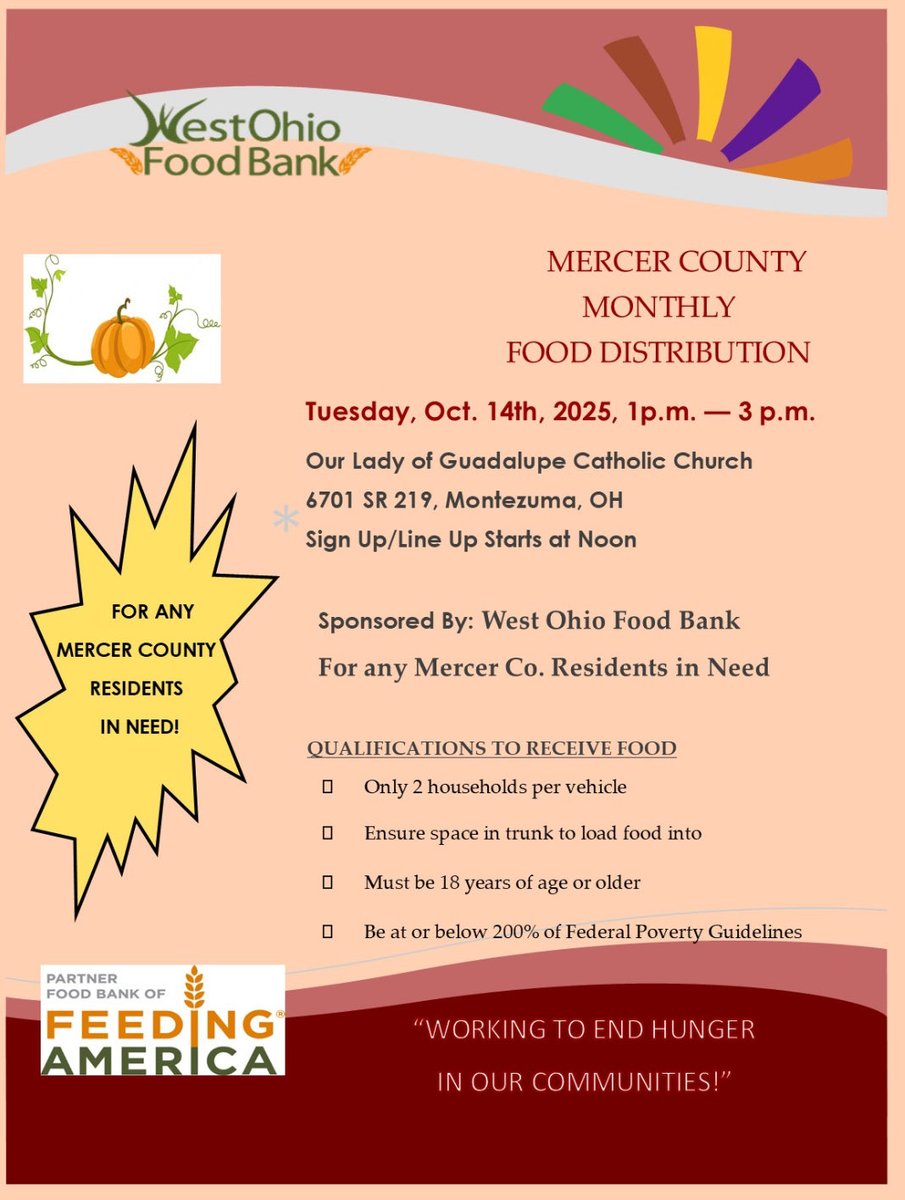 Mercer Co monthly distribution for October is today!