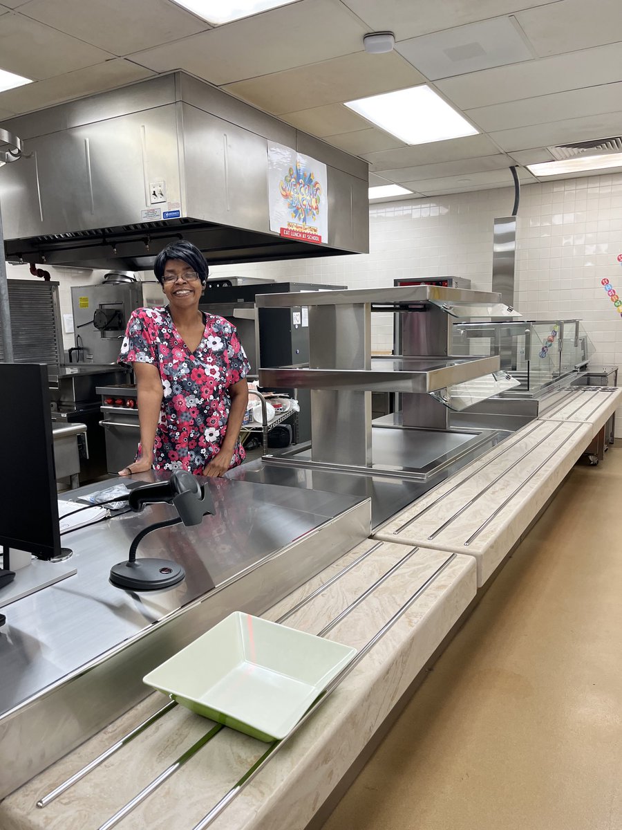 CrobertsMISD24's tweet photo. Celebrating our cafeteria managers birthday today with a newly installed Corean  serving counter. It is just lovely like our Ms Davis is.🎉🥳👏 https://t.co/3PFWPIvVKj