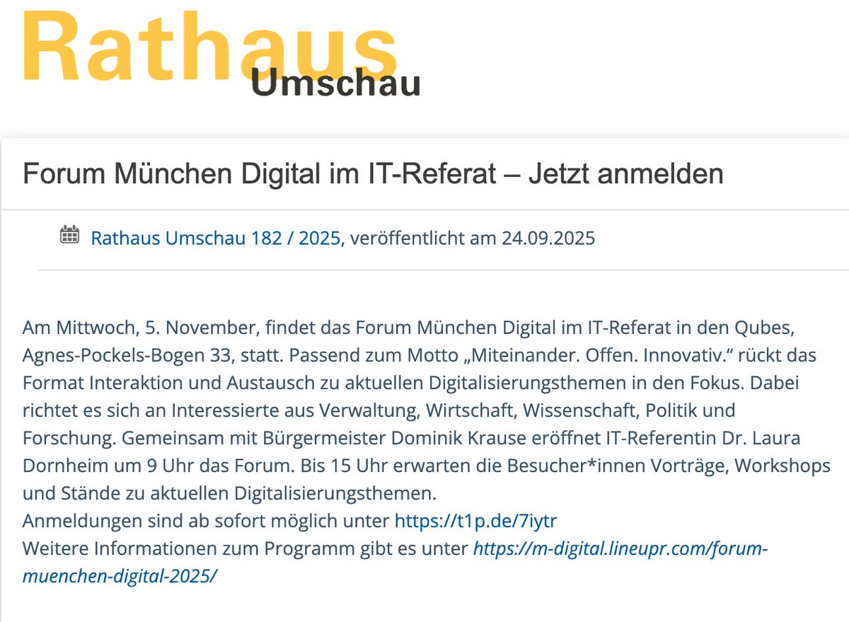 NiceBastard's tweet photo. Vor drei Wochen lud die Landeshauptstadt noch zum Forum München Digital am 5.11. mit Dominik Krause und Laura Dornheim ein. Motto: „Miteinander. Offen. Innovativ.“ Heute kam nun die Absage wegen der aktuellen Haushaltslage. https://t.co/qdEjyjo10c
