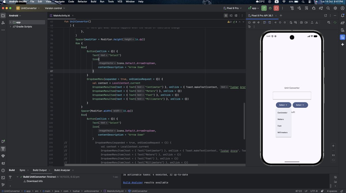 _tushar_dev_'s tweet image. Day 5 of my #100DaysOfCode (Android Edition)
✅ Explored XML & Jetpack Compose
✅ Learned about Composables, Column, Row, Spacer, Text
✅ Worked with TextFields, Buttons & Dropdowns
✅ Implemented Toasts & Icons
✅ Began my Unit Converter App project
#100xdev @100xDevs #100xgem