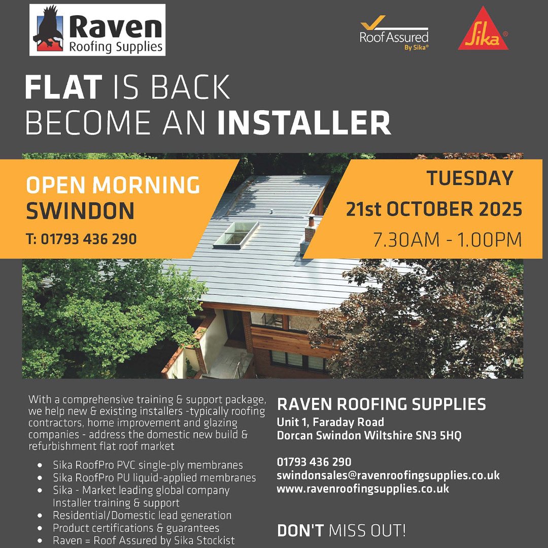 RavenRoofingSup's tweet photo. ๐ Did you miss out on seeing the Sika team last time? If so, come and see them (or see them again!) next Tuesday 21st at Raven Roofing Supplies Swindon ๐
@SikaLimited
#roofing #roofingsupplies #ravenroofingsupplies #singleply #flatisback https://t.co/dxhz56EFq3