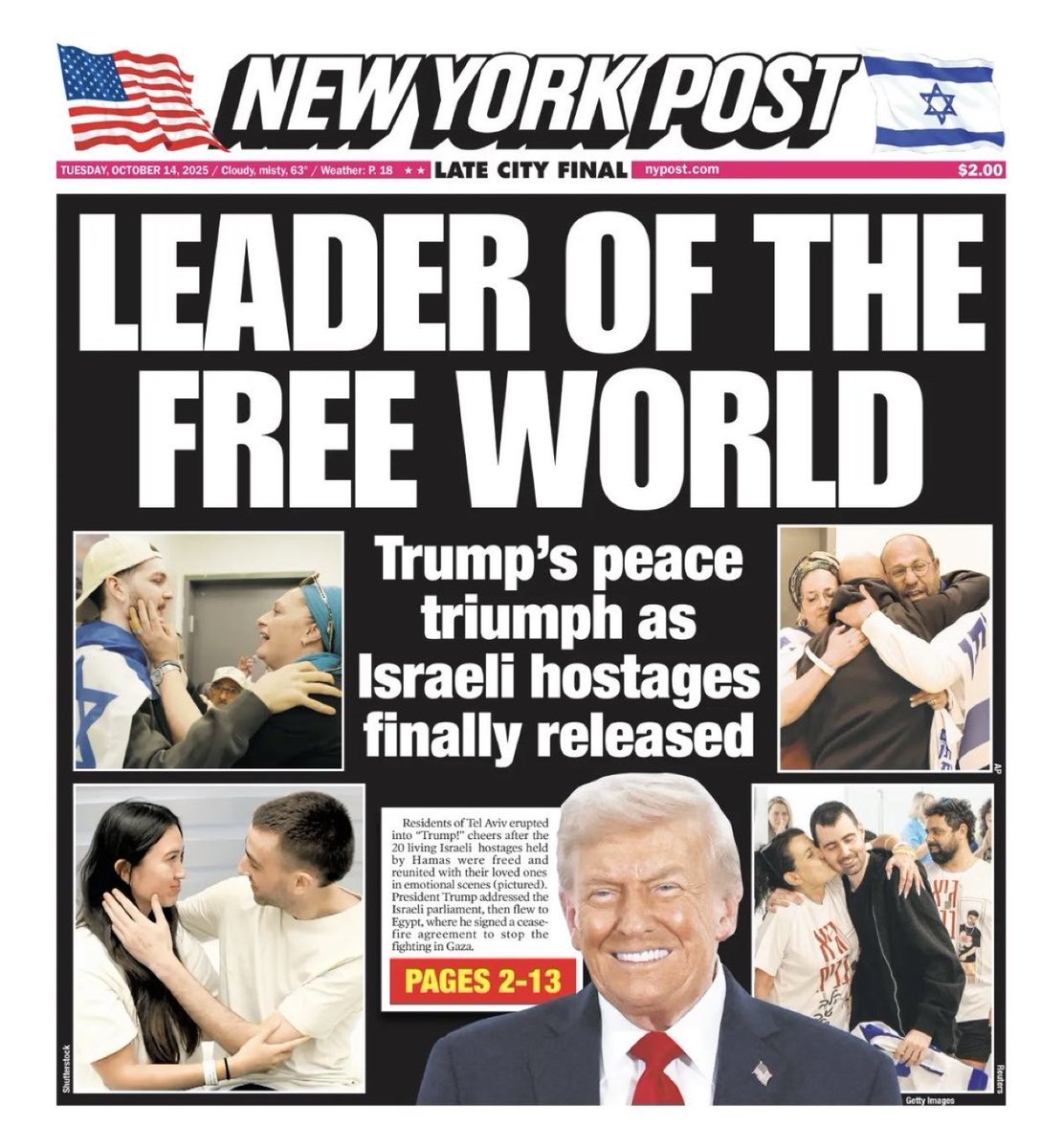LEADER OF THE FREE WORLD 🔥

“Trump’s peace triumph as Israeli hostages finally released”