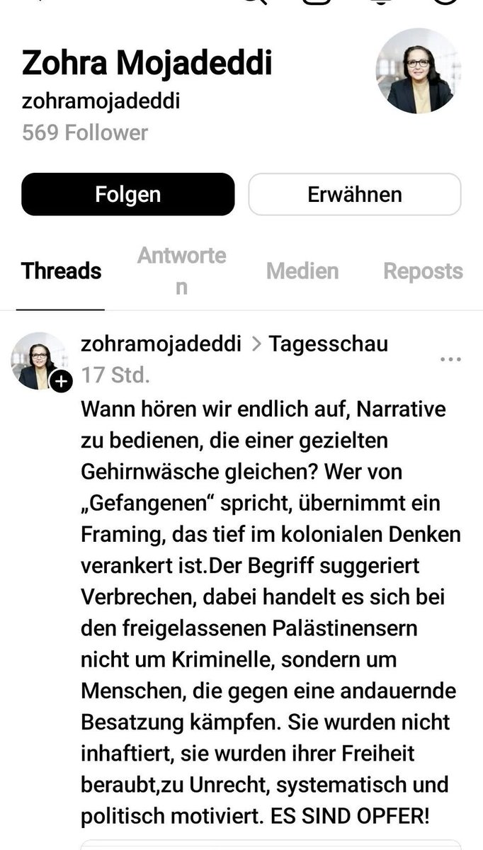 malca goldstein-wolf (@wolfmalca) on Twitter photo Darf ich vorstellen?
Das ist <a href="/ZMojadeddi/">Zohra Mojadeddi</a>, sie ist Sprecherin für Wirtschaftspolitik bei <a href="/GRUENE_Hamburg/">GRÜNE Hamburg</a>.
Wer erklärt der Dame, dass Vergewaltigung, Folter, Mord und Terror keine geeigneten Mittel sind um gegen eine „Besatzung“ zu kämpfen?
threads.com/@zohramojadeddi
Wer erklärt Darf ich vorstellen?
Das ist <a href="/ZMojadeddi/">Zohra Mojadeddi</a>, sie ist Sprecherin für Wirtschaftspolitik bei <a href="/GRUENE_Hamburg/">GRÜNE Hamburg</a>.
Wer erklärt der Dame, dass Vergewaltigung, Folter, Mord und Terror keine geeigneten Mittel sind um gegen eine „Besatzung“ zu kämpfen?
threads.com/@zohramojadeddi
Wer erklärt