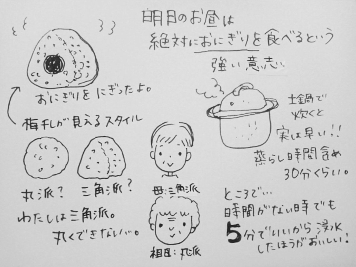 kotama_go's tweet image. ゆる自炊、おにぎり編🍙
夜遅く帰るとお弁当サボりがちだけど土鍋でごはん炊いておにぎりを握っただけで自己肯定感が爆上がりする単純なニンゲンです。
早起きして朝に作ったらなおよい…けど無理!