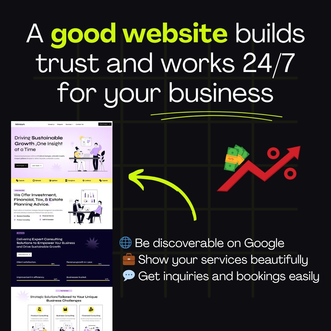 KrishWebDesign's tweet image. Still relying only on Instagram or word-of-mouth?
A professional website =
✅ More trust
✅ 24/7 visibility
✅ Real sales
I help small businesses build modern websites that convert.
💬 DM for your own dream site !
🔗 Portfolio: fusionwebdesign.infinityfreeapp.com